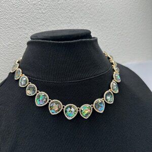 Anne Klein Gold Tone Faux Abalone Cubic Zirconia Necklace New NWT Mermaidcore